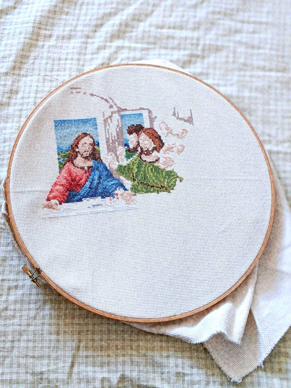 Last Supper cross stitch work in progress